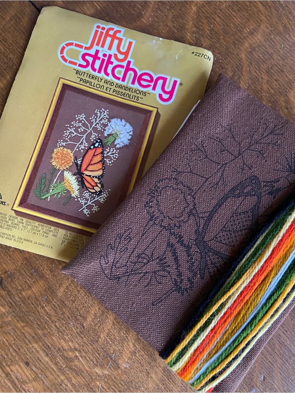 VTG 70s Wool Butterfly Embroidery Kit DIY Fall Vibes Cottagecore Whimsy Retro